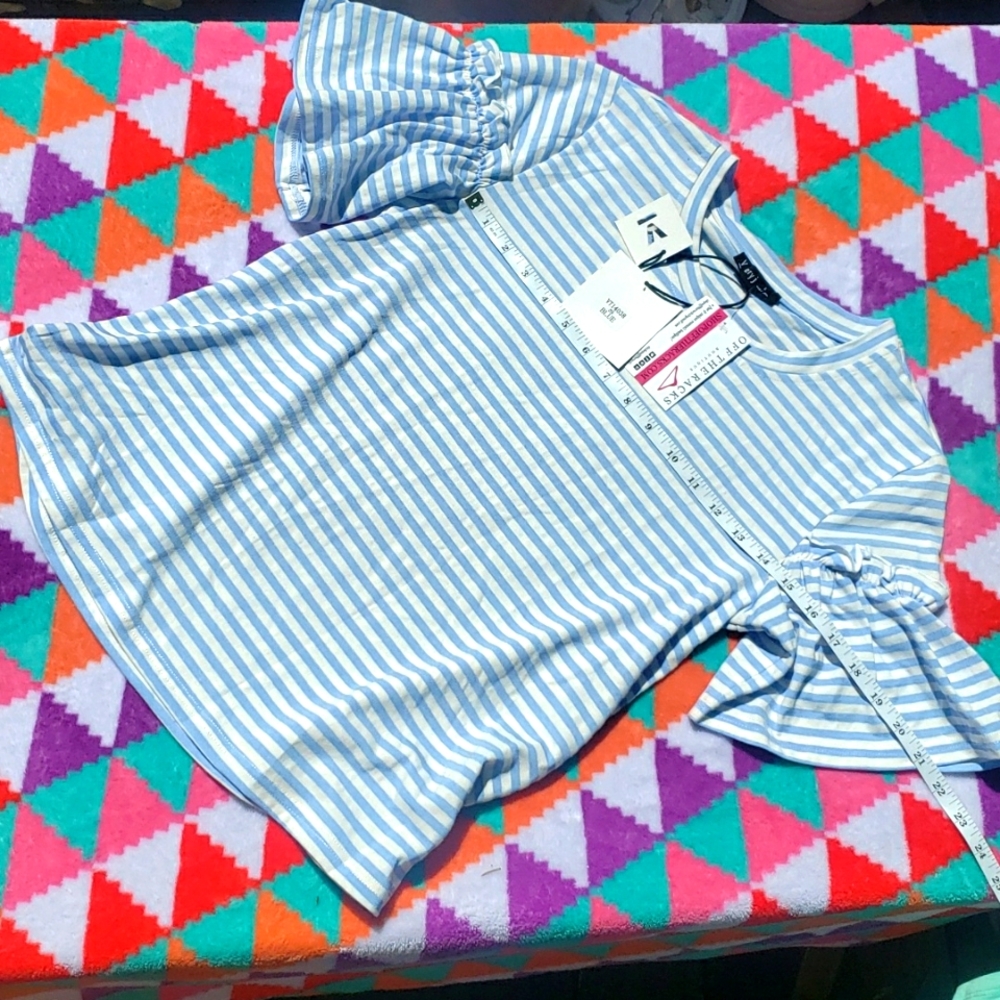 NWT Very J Blue & White Stripe top with bell sleeve size S